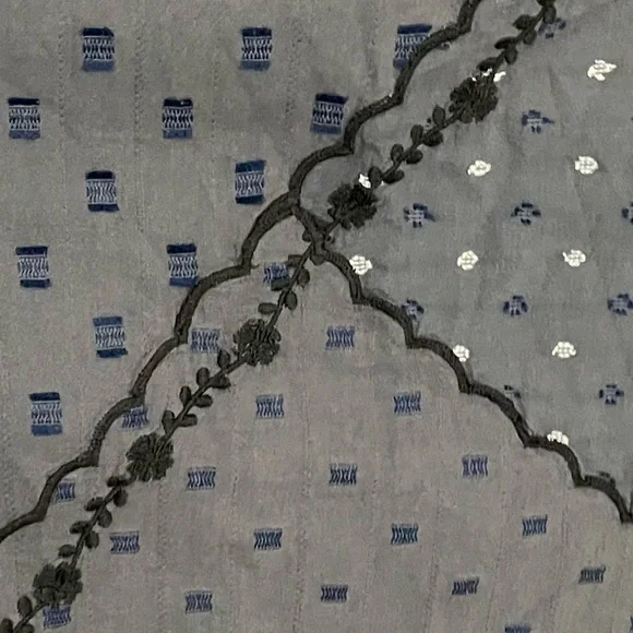 NWT Lucky Brand Textured Patchwork Dress India Ink Blue Embroidered.       20 - Picture 10 of 12